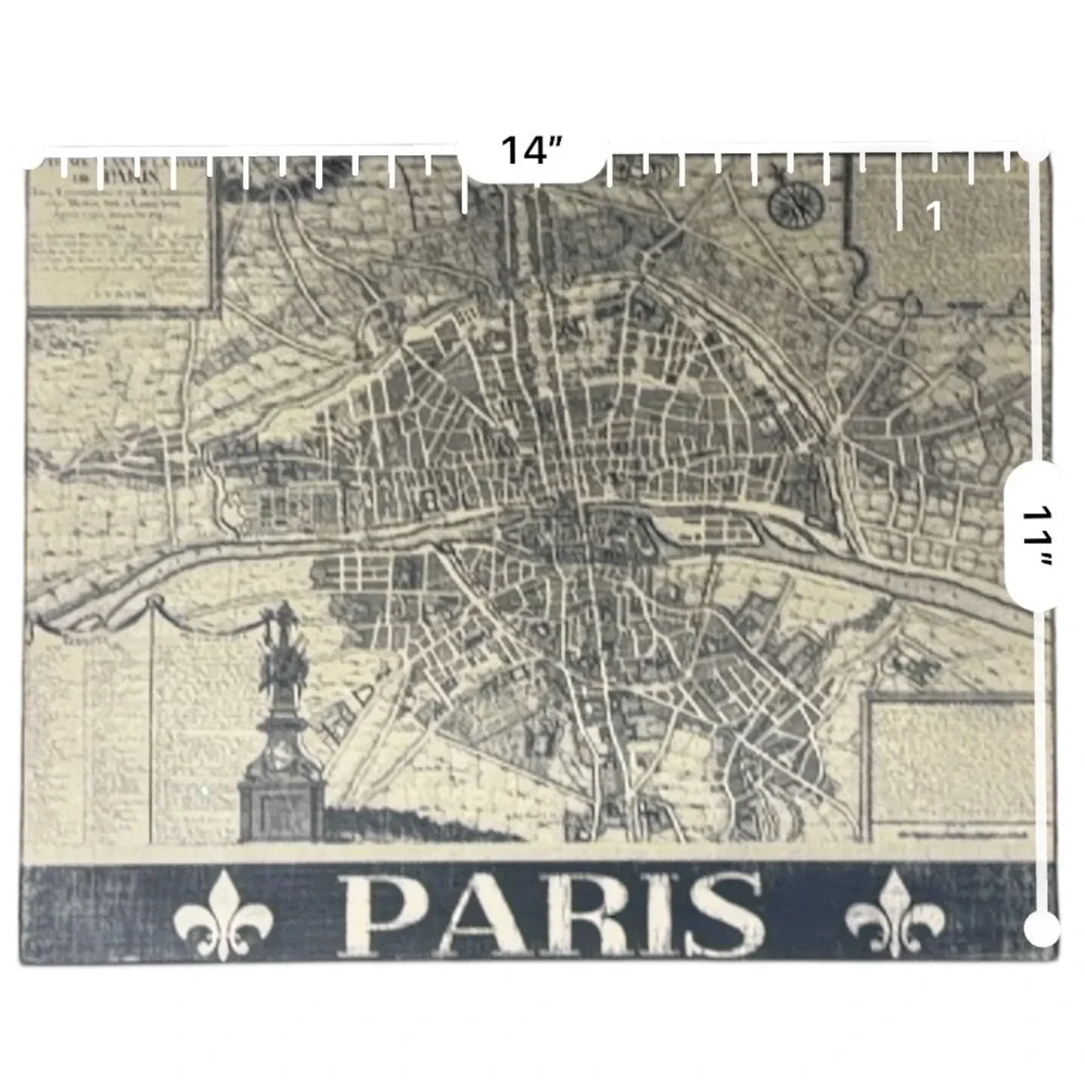 Vintage Paris Map Wall Art‎ Decorative Tray Wood 14 x 11
